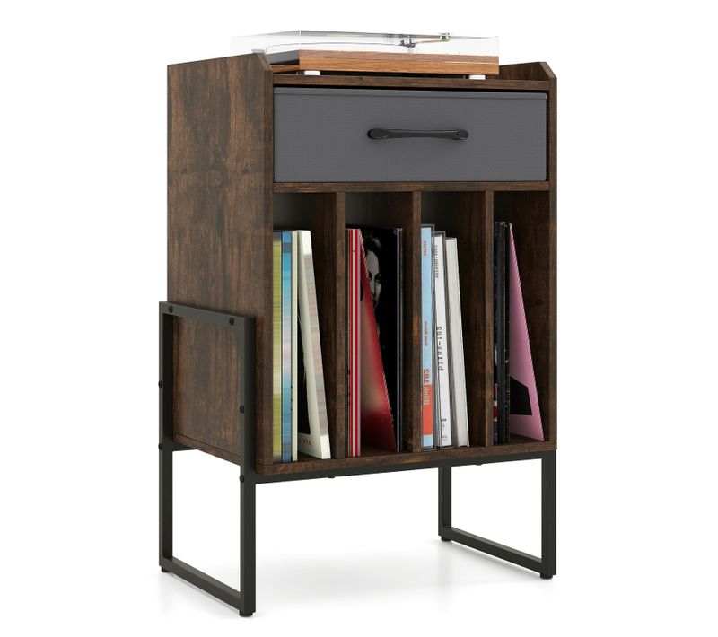 Meuble Platine Vinyle, Support Pour Tourne-disque Avec Plateau Spacieux, Tiroir En Tissu,marron