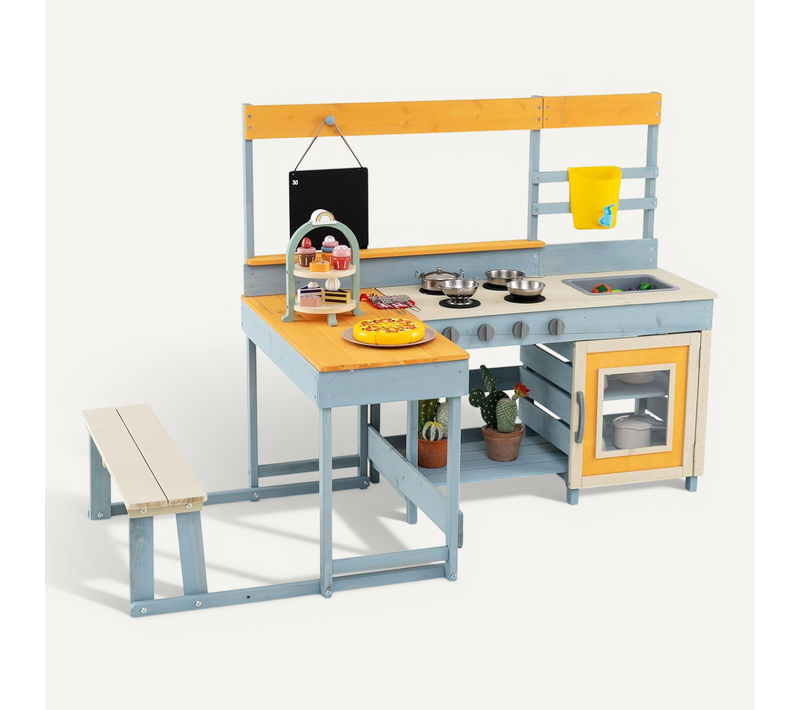 2 En 1 Cuisine Extérieure Enfant Avec Tableau Noir et Table De Pique-nique