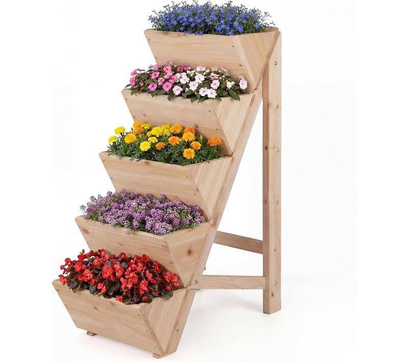 Jardinière Verticale Surélevée à 5 Niveaux, Potager Sur Pieds En Bois Avec 5 Plates-bandes (naturel)