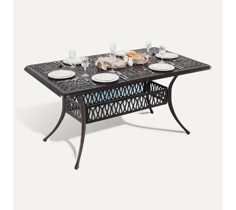 Table De Jardin En Fonte Aluminium Pour 6-8 Personnes Avec Trou Parasol, 151 X 91 X 73 Cm