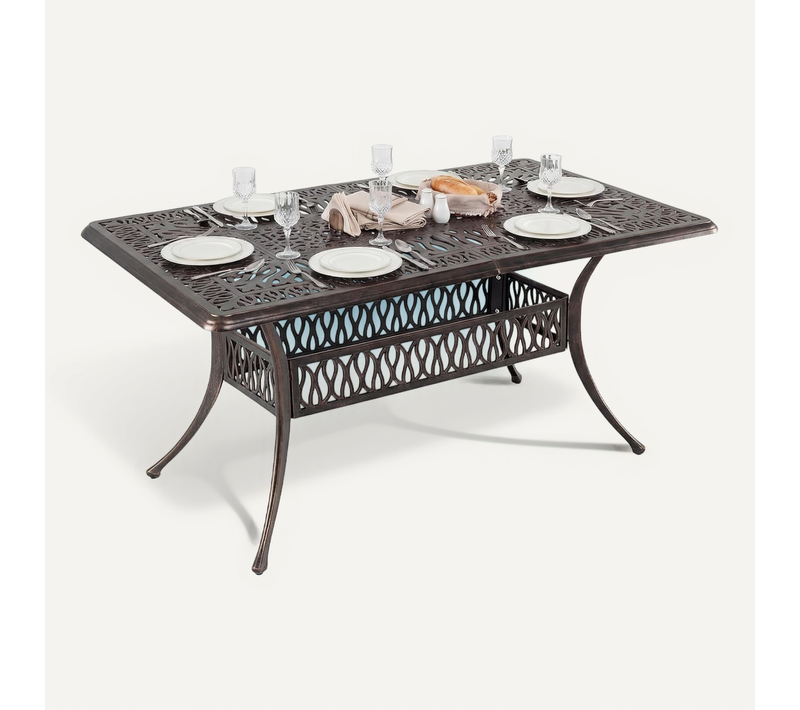 Table De Jardin En Fonte Aluminium Pour 6-8 Personnes Avec Trou Parasol, 150 X 90 X 73 Cm