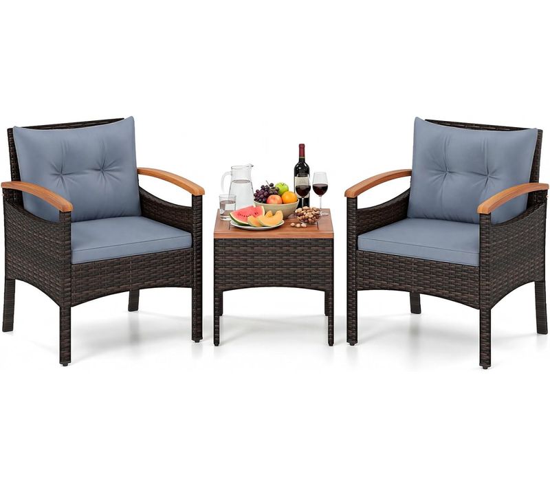Salon De Jardin Exterieur 3 Pièces En Rotin Pe, Ensemble De Meubles 2 Fauteuils Table Basse (gris)