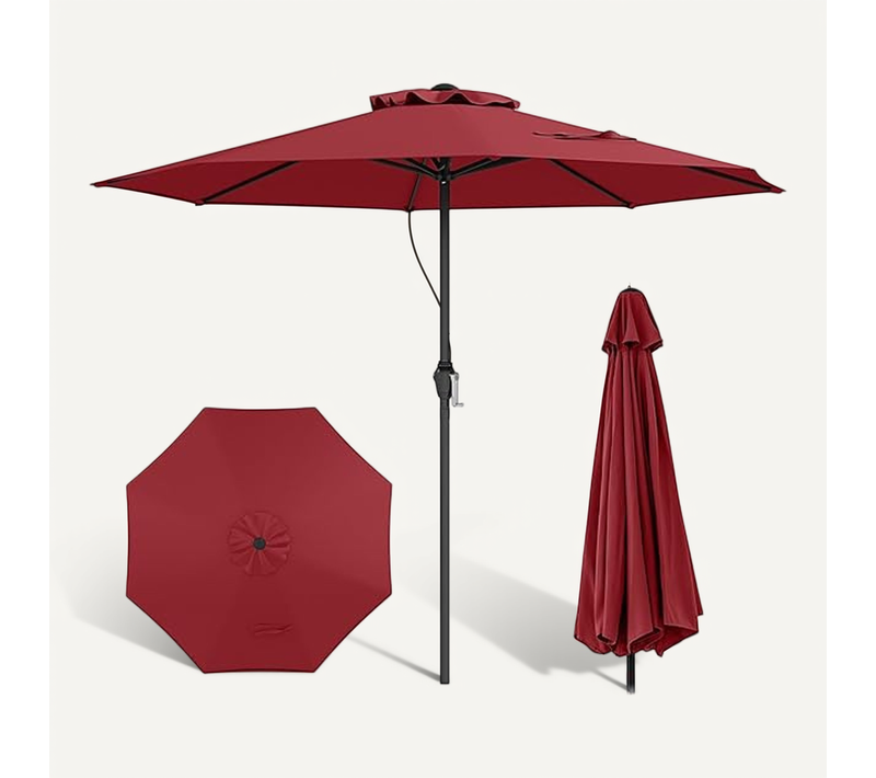 Parasol De Jardin Exterieur, Parasol De Terrasse Avec 8 Baleines Robustes, D. 260 Cm, Bordeaux