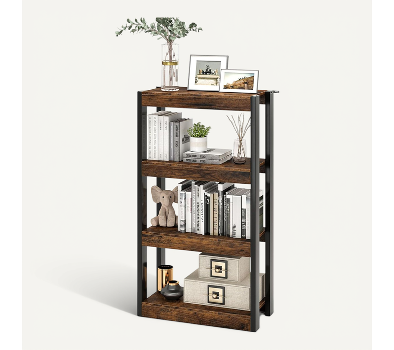 Etagère à 4 Niveaux, Bibliothèque En Bois, Etagère Ouverte (marron Rustique)