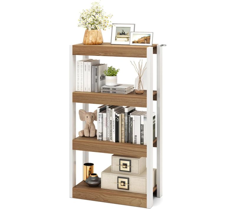Etagère à 4 Niveaux, Bibliothèque En Bois, Etagère Ouverte (naturel)