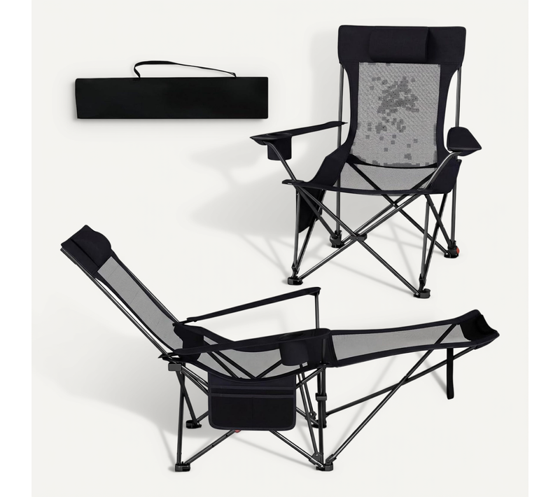 Chaise Pliante Camping, Chaise Longue Réglable Sur 4 Positions, Repose-pieds Amovible (noir)
