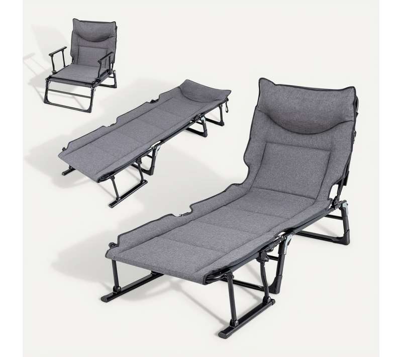Lit De Camp Pliable 1 Personne, Fauteuil Convertible, Dossier Réglable à 6 Positions (180x66,5x38cm)