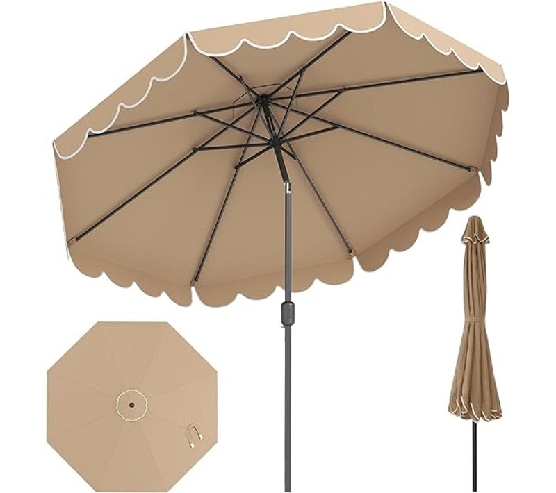 Parasol De Jardin Exterieur D.300 Cm, 24 Lumières LED, Parasol Balcon Sans Pied, Café