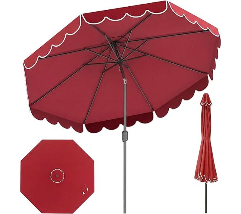Parasol De Jardin Exterieur D.300 Cm, 24 Lumières LED, Parasol Balcon Sans Pied, Rouge
