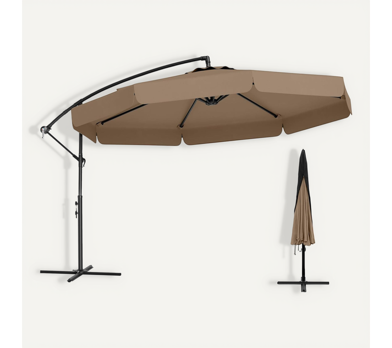 Parasol Déporté Octogonal 3x3m, Parasol Extérieur Inclinable Avec Housse De Protection (marron)
