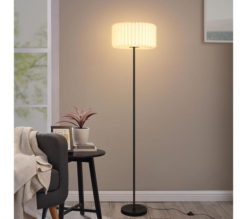 Lampadaire H.152 cm Abat-jour En Papier Blanc G9 Interrupteur Au Pied (sans Ampoule)