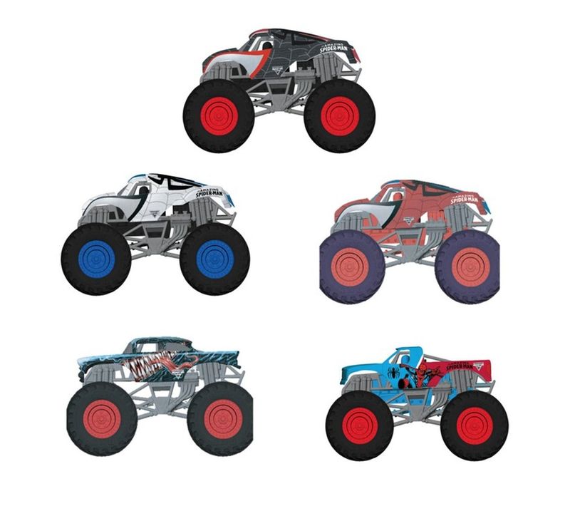 Pack 5 Véhicules Die-cast Monster Jam Spider-man 1:64 - True Metal, Suspensions