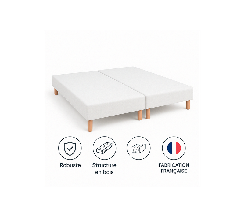 Sommier Tapissier Blanc (70x200x2) 140x200 Cm - Fabrication Française Artisanale - Pieds s - H