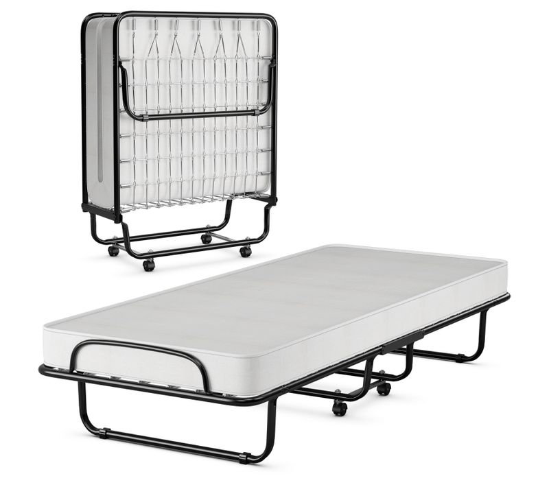 Lit Pliant Adulte 80 x 190cm Avec Matelas De 10cm,Charge 120kg,Lit D’appoint Pliable à 4 Roulettes