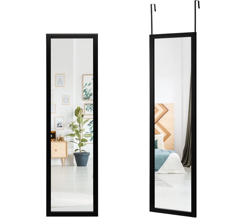 Miroir Pleine Longueur, 120 X 33 Cm, Crochets De Porte Pour Suspension Porte Ou Mural,noir