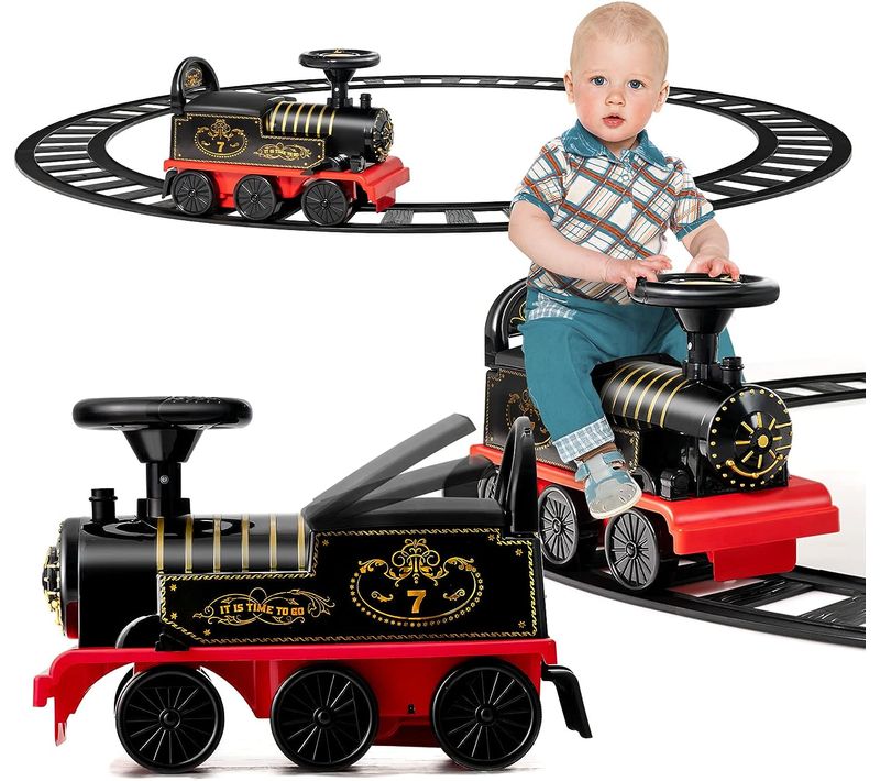 Train Electrique Pour Enfants -16 Accessoires De Rails , Cadeau De Noël Pour Tout-petits 3+ Ans Noir