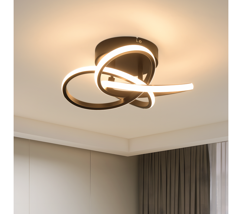 Plafonnier LED Moderne - 28w, 3000k, Design Fleur à 4 Pétales, Noir Métallisé 32cm