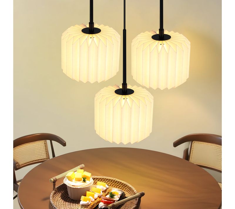 Suspension Vintage à 3 Lumières –  Abat-jour En Papier (sans Ampoule)