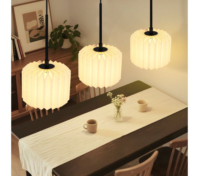 Suspension Vintage Longue Réglable – Abat-jour Papier 3 Lumières (sans Ampoule)