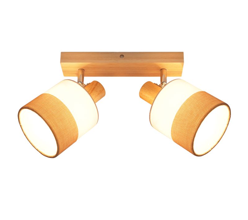 Spot Plafond 2 Flammes Vintage E14 – En Bois Et Tissu, Orientable 350°, Max 25w (sans Ampoule)