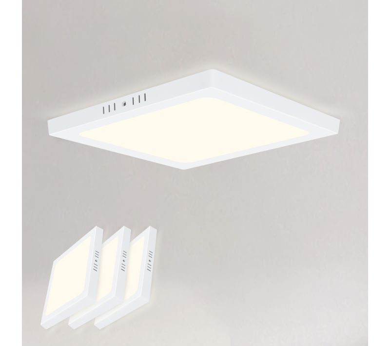 Plafonnier LED De Plafond - Lot De 3 Plates Rectangulaires 18w (23x23 Cm) - 4000k - Ip44 - Moderne