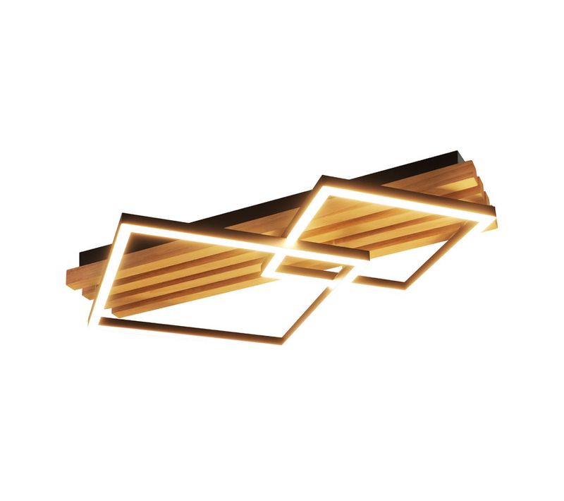 Plafonnier LED En Bois à Intensité Variable : 55 Cm,lampe De Chambre Carrée,moderne,géométrique 36 W