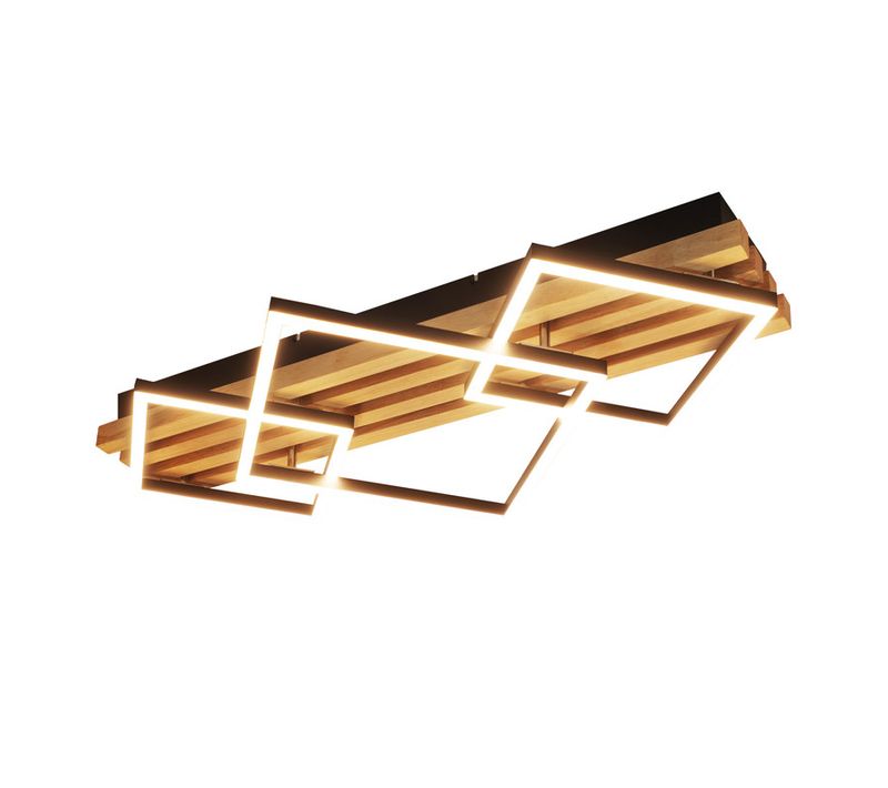 Plafonnier LED Bois: 70cm, Dimmable, Moderne, 46w, Carré Noir