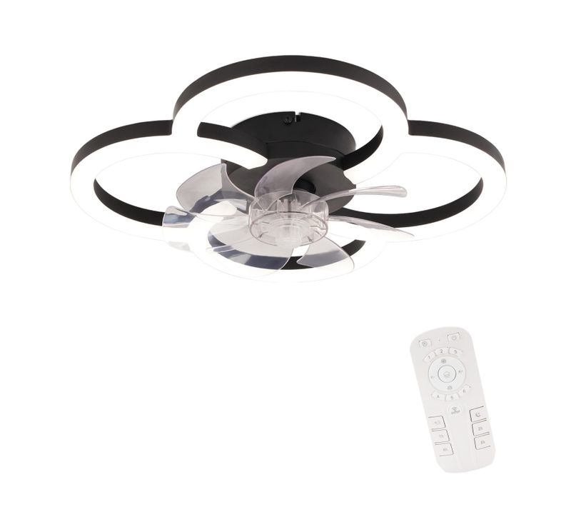 Ventilateur Plafond LED Noir 40w Silencieux Avec Télécommande, Dimmable 6 Vitesses et Timer