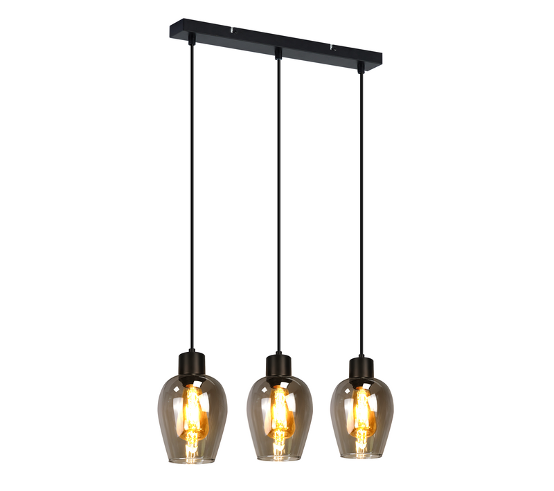 Lampe Suspendue Noire Vintage E27, 1 Lumière En Verre Fumé Pour Cuisine Ou Salon (sans Ampoule)