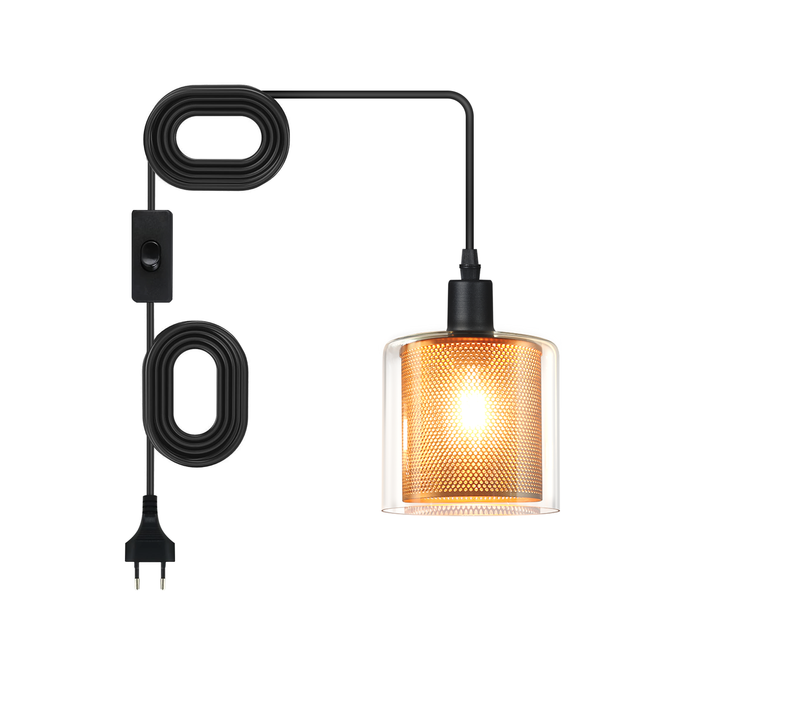 Suspension Vintage Dorée En Verre, 1 Ampoule E14, Câble 4.5m Avec Prise Et Interrupteur Rétro