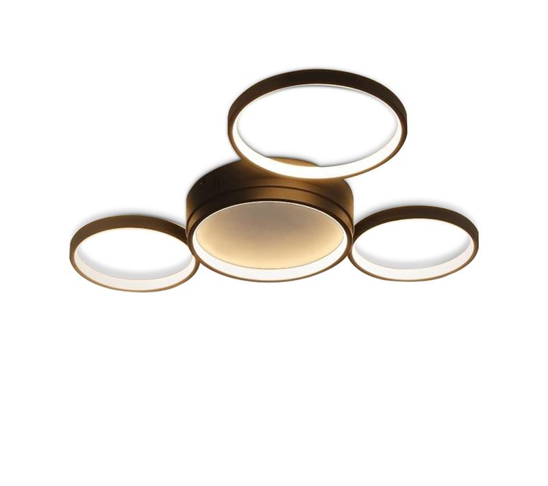 Plafonnier LED Design 29w Noir 4 Anneaux Blanc Chaud Moderne Salon Chambre