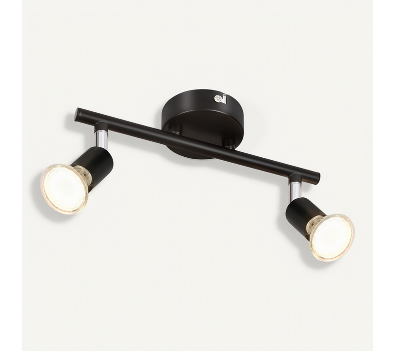 Plafonnier 2 Spots LED Noir Pivotants 330° Gu10 Couloir Chambre Salon