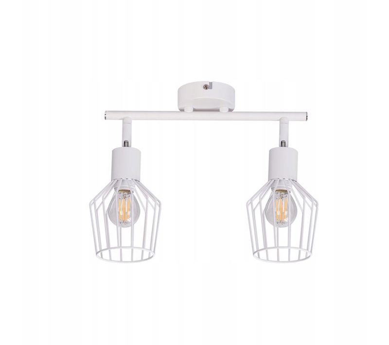 Plafonnier 2 Spots E14 Métal Blanc Industriel Pivotant 350° Couloir Salon