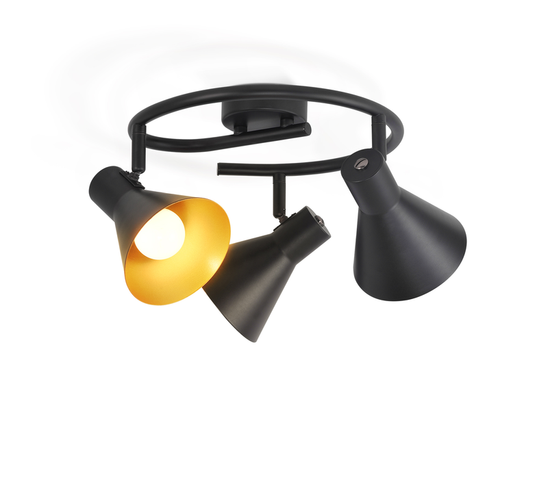 3 Spots Plafonnier Salon Noir Cuisine E14 Vintage Pivotante à 330°industriel En Métal