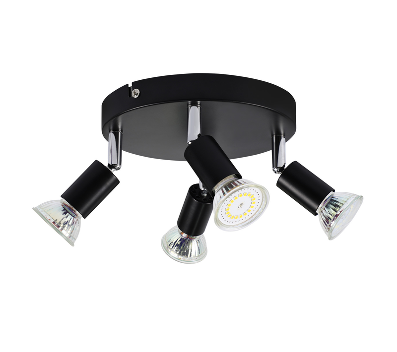Plafonnier 4 Spots Noir Pivotants Gu10 Métal Moderne Salon Cuisine Couloir
