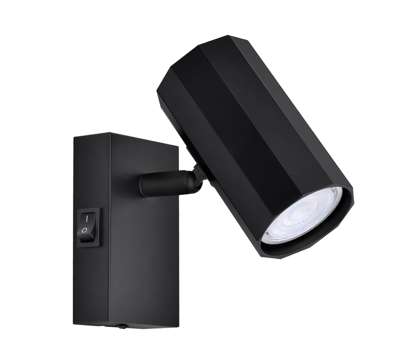Applique Spot Mural Gu10 Noir Avec Interrupteur Orientable 350° Métal