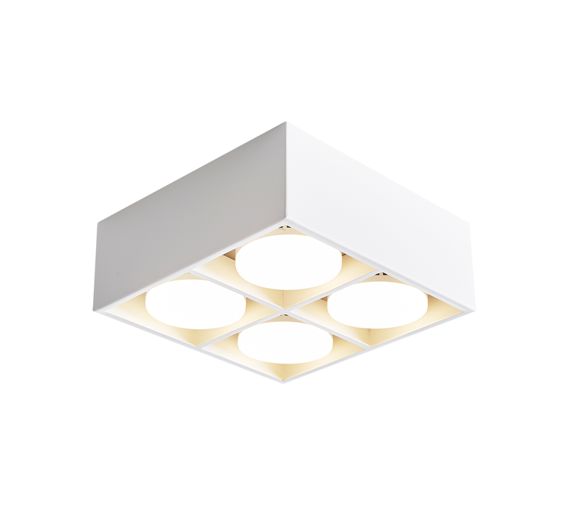 Plafonnier 4 Spots LED Gx53 4x5w Carré Blanc Chaud Orientable