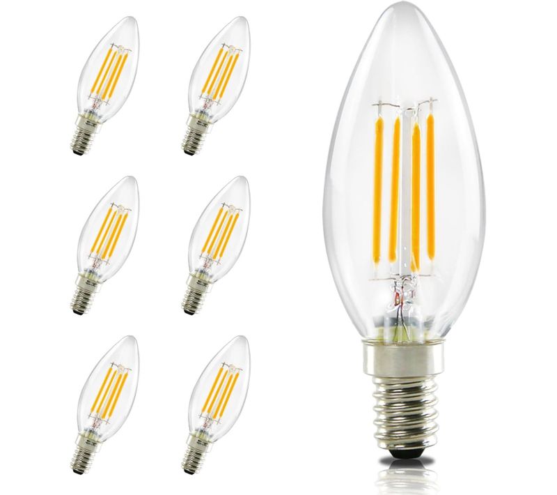 Ampoule LED E14, Blanc Chaud, 6 Pièces, 4w, Lampe Bougie, Filament Vintage, 2700k