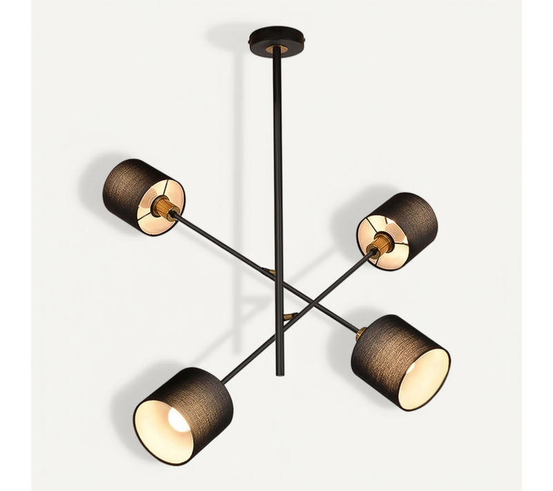 Suspension Métal Noir E14 Max. 25w Diam. 85 Cm 4 Ampoules Abat-jour Salon Plafonnier