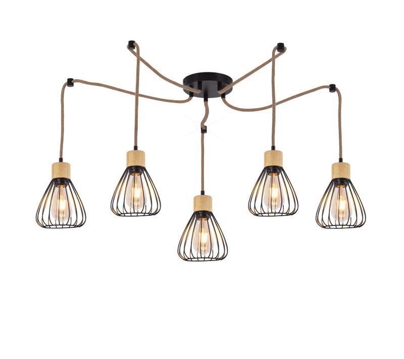 Suspension Table à Manger Lampe Suspendue Salon Vintage Noire Salle Manger Suspension 5 Flammes E27