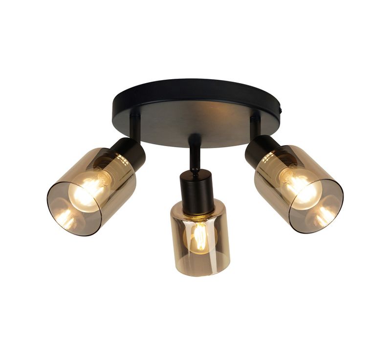 Lampadaire Vintage Salon Noir Lampe à Poser 3 Flammes En Verre Douille E14 Métal