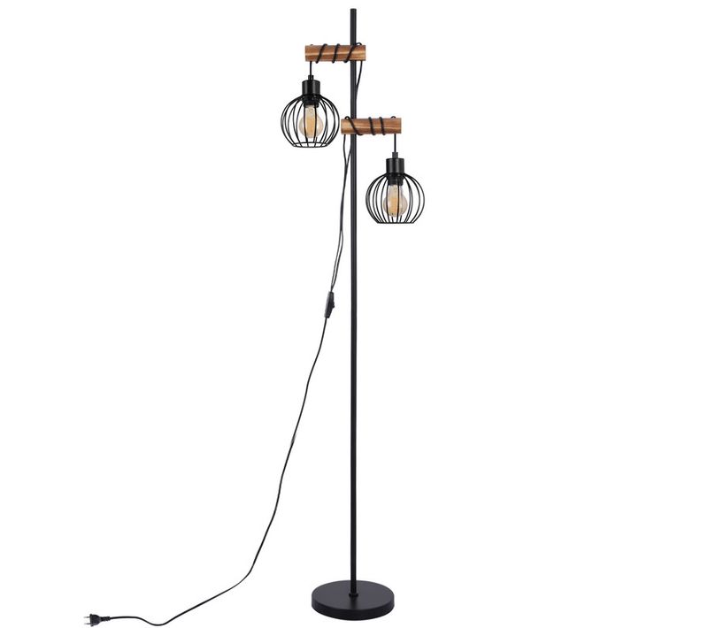 Lampadaire Noir Lampadaire Salon Bois Lampadaire Vintage 2 Ampoules En Métal Avec Interrupteur