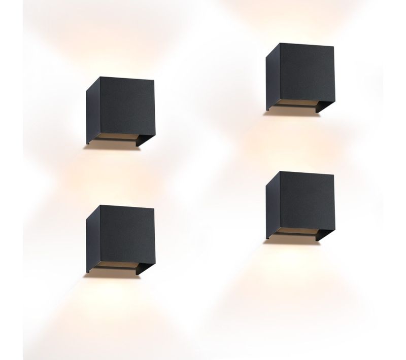 4 Appliques Murales LED Ext/int, Noires Up Down, Ip65, Pour Maison, Cage D’escalier