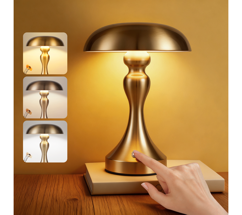 Lampe De Chevet LED  Tactile, Intensité Variable, Sans Fil, Rechargeable Par USB, Style Vintage