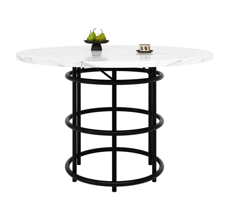 Table à Manger Ronde 4 Personnes100cm Table De Cuisine Mdf Pieds Métal Noir Salle à Manger