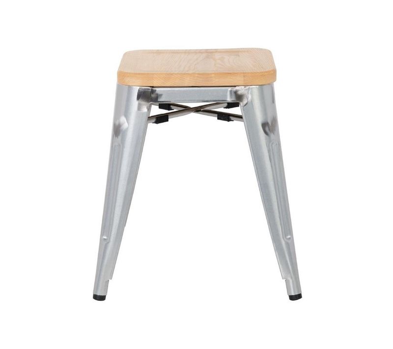 Tabourets Bistro Bas En Acier Avec Assise En Bois - Lot De 4 -