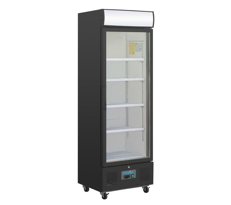 Frigo Professionnel Vitré Noir Avec Caisson Lumineux Série G 368l -