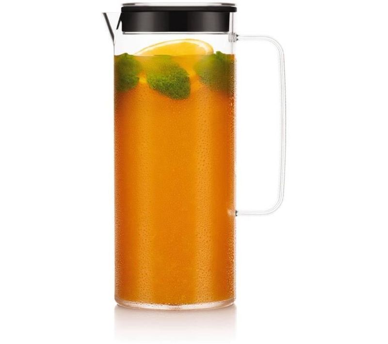 Pichet Infuseur 1,2 L Transparent - Poignée Ergonomique, Couvercle Noir