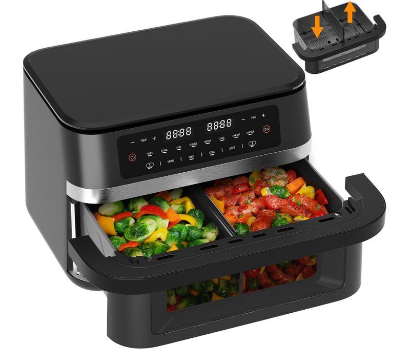 Friteuse à Air, 11l Double Zone Airfryer, Avec Séparateur Amovible - Friteuse Sans Huile Af100a