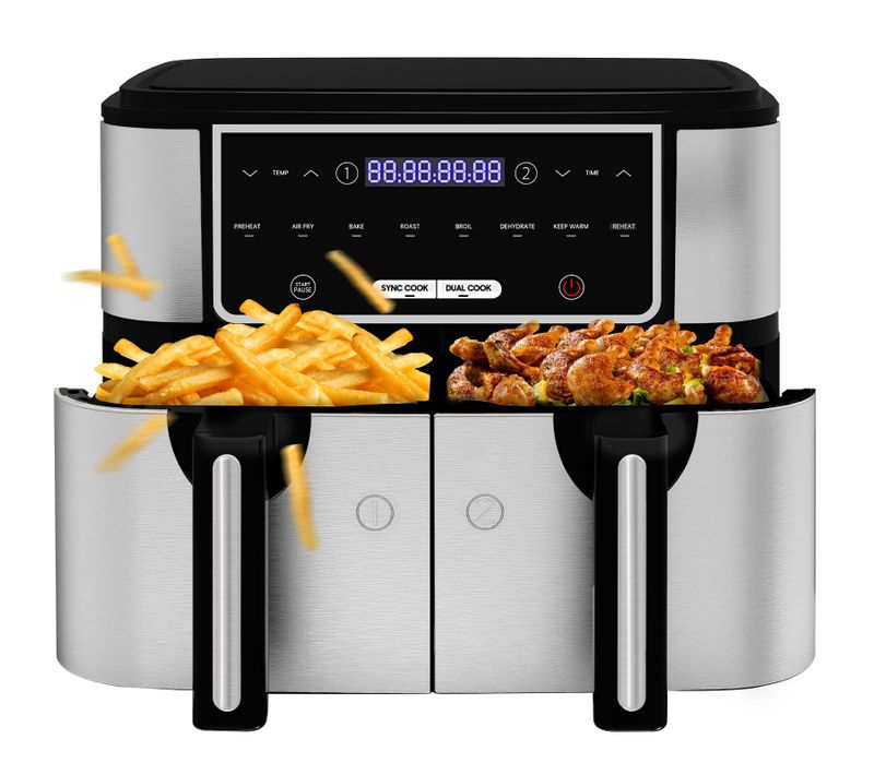 Friteuse Sans Huile 10l à Double Tiroir, Air Fryer, 8 Programmes, Match Cook et Smart, 2600w